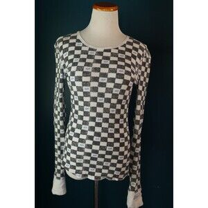 Fox Racing Women's Y2K Checkered Thermal Knit Long Sleeve Top Gray Grunge M